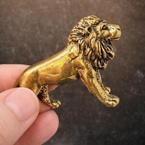 Brass Lion Figurine Miniature Courage Totem Altar Decor Spirit Animal